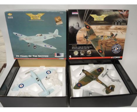 Corgi Aviation Archive model of a Spitfire Mk I A, together with another of the prototype Spitfire Supermarine Type 300No sig