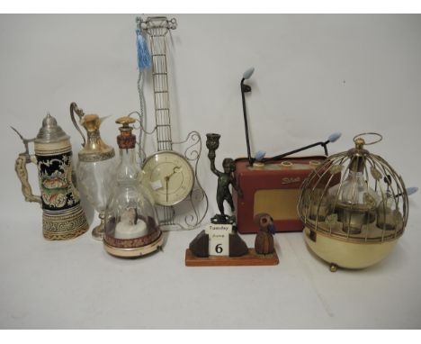 Mid 20th Century coat rack, mid 20th Century musical decanter set, Roberts model R300 radio and other miscellaneous items 
