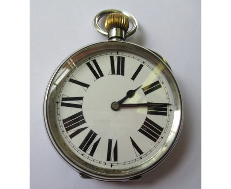 19th Century Goliath pocket watch with silver case and enamel dial with Roman numerals, the Swiss eight day movement by Jacot