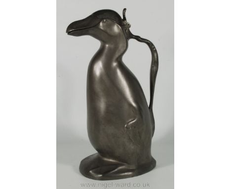 An Art Nouveau Pewter Pitcher in the form of a Duck by Hugo Levin Kayserzinn - 29cm high.