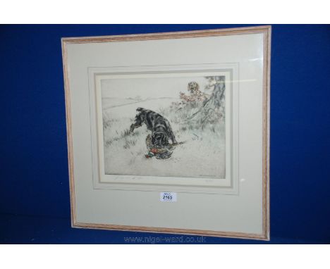 A signed limited edition Henry Wilkinson (1921 - 2011) Print of a black Spaniel with a Pheasant in it's mouth, no. 36/75, 12 