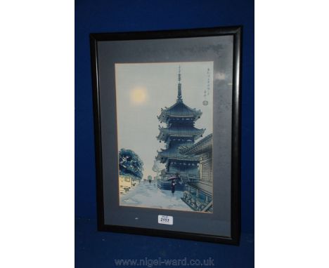 A Japanese Woodblock Print of the Kiyomiza Pagoda by Benji Asada