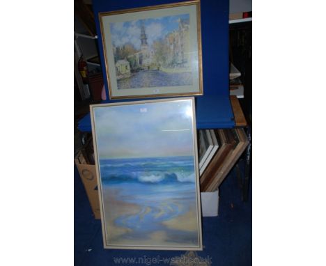 A large framed and mounted Claude Monet print together with a large J. Parry Ocean scene.