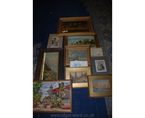 A large framed antique Print of the Last Supper, together with a signed Print Robson and nine other framed oils, prints, tape