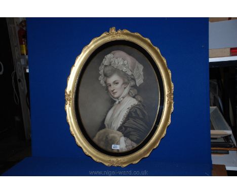 An oval framed Print of Mrs Robinson, taken from the original painting by George Romney.