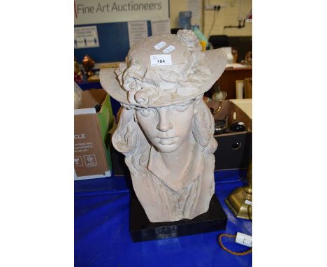 MODERN COMPOSITION BUST - LADY IN FLORAL DECORATED HAT