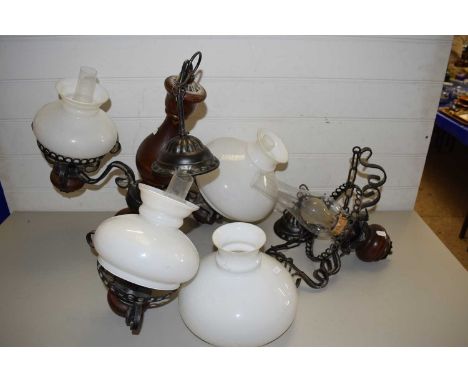 THREE BRANCH HANGING CEILING LIGHT FITTING TOGETHER WITH A FURTHER SINGLE LIGHT FITTING (2)