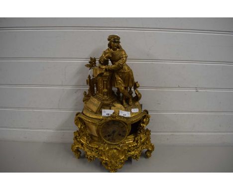 LATE 19TH CENTURY CONTINENTAL FIGURAL GILT METAL MANTEL CLOCK WITH HATTON OF PARIS MOVEMENT (A/F)