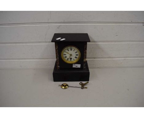 VICTORIAN BLACK SLATE AND MARBLE MANTEL CLOCK