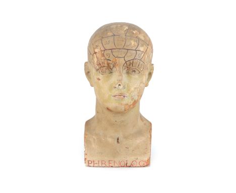 Plaster Phrenology Bust, J. DeVille,English, dated 1821, marked to the rear in red lettering 'Publ by J. Deville 367 Strand, 