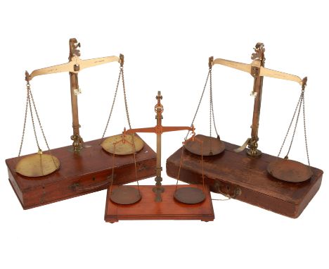 3 Sets of County of Nottingham Inspectors Scales,including a cased 7LB scale dated 1897, and engraved on the beam 'COUNTY OF 