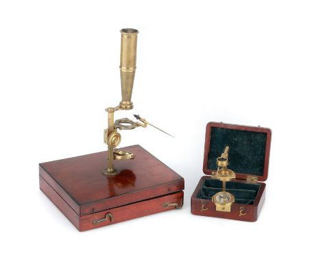 2 Pocket Microscopes,including a Gould-Type microscope, English, c.1840, unsigned, fitted case opend to reveal components in 
