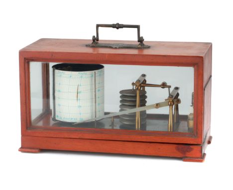 Marine-Type Barograph,English, c.1910, unsigned, French polished glazed wooden case, black oxide lacquered base plate, brass 