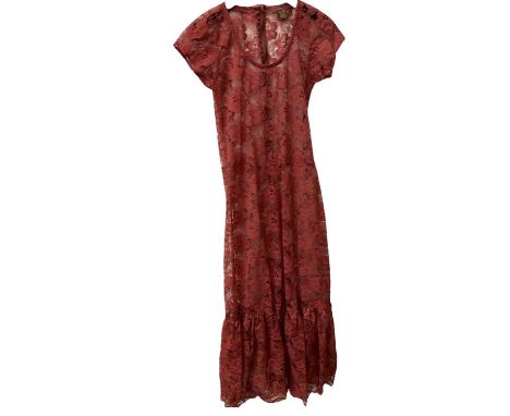 Vintage 1960s/70s Biba lace dress and later bag, gilt printed snakeskin on black suede. (2)
