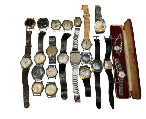 Group of vintage wristwatches including Timex, Tissot, MuDu, Avia, Majex, Vertex etc
