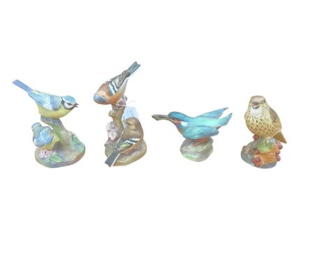 Collection of seventeen Royal Worcester bird ornaments including kingfisher 3235, blue tits 3375, chaffinches 3364, bullfinch