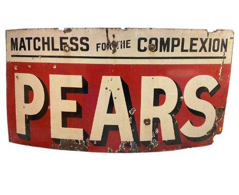 Vintage enamel advertising sign "Pears, Matchless for the Complexion" 76cm x 153cm.