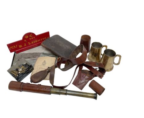First World War period brass spotting scope by W. Gregory &amp; Co Ltd, together with other Militaria to include a Sam Browne