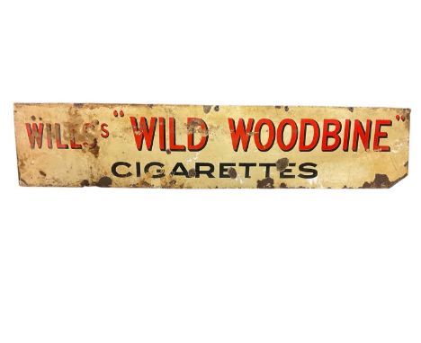 Vintage enamel advertising sign "Will's Wild Woodbine Cigarettes" 38cm x 182.5cm