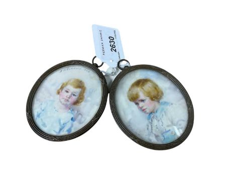 Pair of portrait miniatures on ivory by Samuel Arthur Lindsey, dated 1920, inscriptions verso, 7cm x 5.75cm. APHA Ref: WSKREJ