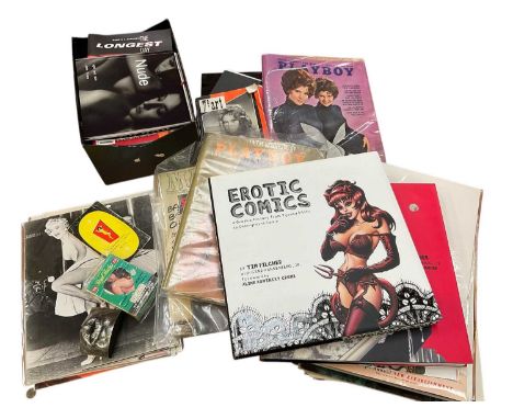 Collection of erotica including vintage Playboy magazines and other items