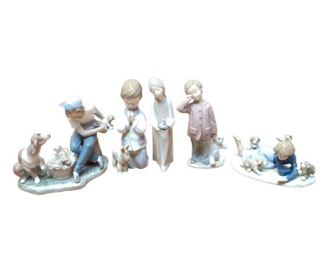 Group of six Lladro porcelain figures together with a Nao figure (7)