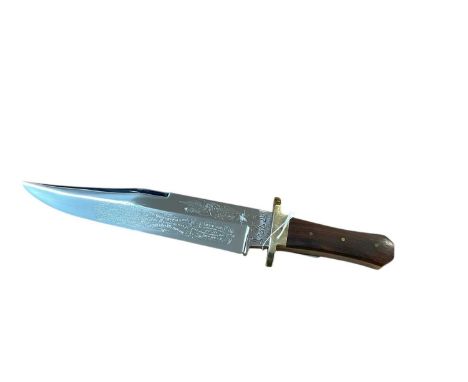 Large Bowie knife by G Wostenholm &amp; Son, Washington Works, Sheffield, with engraved flying eagle with star blade, clip ba