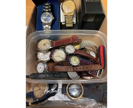 Group of mostly vintage wristwatches including Timex, Helvetia, Ingersoll, Rotary, Sekonda etc and two antique silver cased w