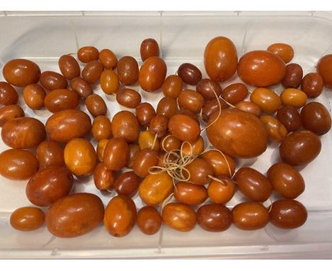 Vintage amber beads, needs re-stringing. Largest bead measures approximately 25mm x 15mm - smallest bead 10mm x 7mmTotal weig