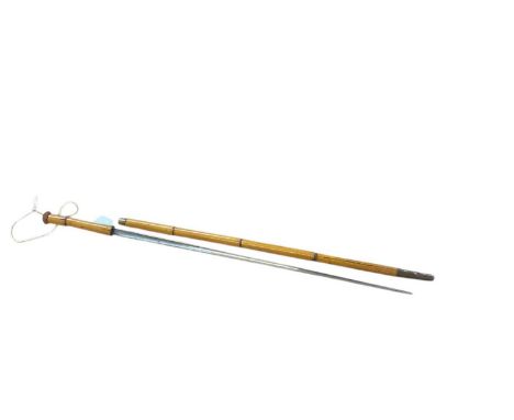 Good quality 19th century French Sword stick with engraved tapered steel blade (traces of original blue and gilt decoration v