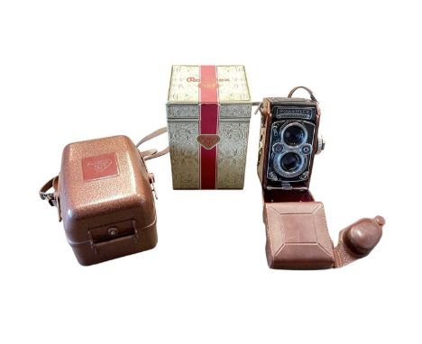 1950's Rolleiflex 3.5f Franke & Heidecke camera, serial no. 2200971 with leather outer cover, light meter (also with leather 