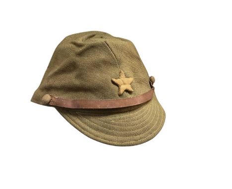Second World War Japanese Army field service cap with applied star badge and leather band.