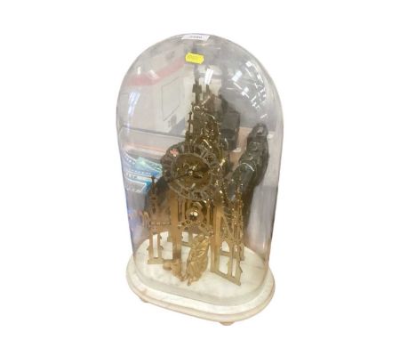 Victorian gilt metal skeleton fusee mantel clock in the gothic style with silvered dial, blued steel hands and Roman numerals