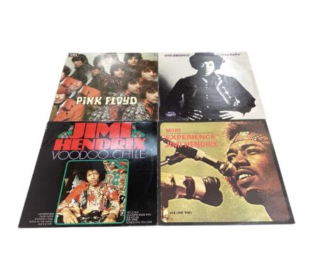 Box of LP records and 45s including Jimi Hendrix, Pink Floyd, Bob Dylan, Velvet Underground, Bad Manners, Iggy Pop etc togeth
