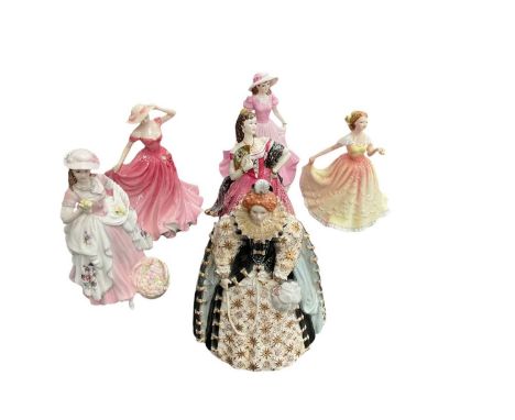 Royal Worcester Queen Elizabeth I figure together with five other ceramic figures (6).