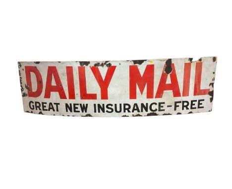 Vintage enamel advertising sign "Daily Mail Great New Insurance-Free" 46cm x 168cm