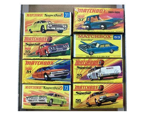 Matchbox Superfast Series 1-75 including Lincoln Continental No.31, Fire Chief No.59, Mercury Commuter No.73, Citroen SM No.5
