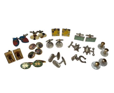 Pair of Alfred Dunhill silver cufflinks, pair of Victorian silver cufflinks, modern pair of silver (925) turtle cufflinks and
