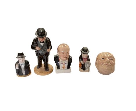 Royal Worcester limited edition Winston Churchill candle snuffer, together with five other Winston Churchill models by Kevin 