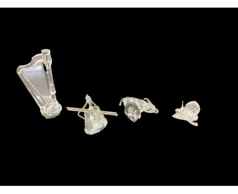 Collection of boxed Swarovski Crystal ornaments including Train Engine, Train Carriages, Harp, Kangaroo, Squirrel etc (qty)