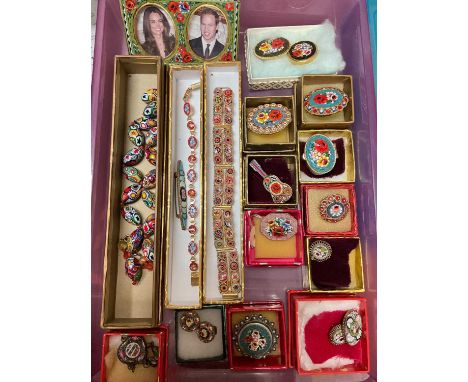 Collection of vintage brooches including micro mosaic, paste set, Christian Lacroix 'Nöel 1998' gilt metal brooch etc and oth