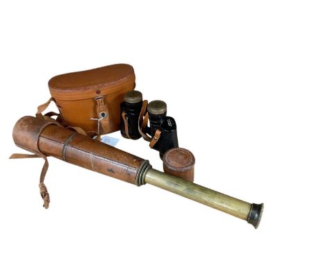 First World War brass spotting scope by Ryland &amp; Son Ltd, dated 1916 and numbered No. 17412 with brown leather covered bo
