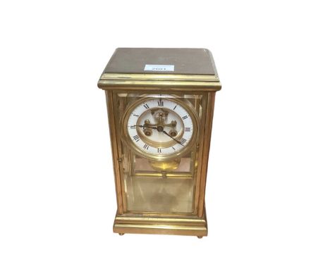 Continental four glass brass mantel clock, 30.5cm highSound original condition, does run and strike for a short time but then