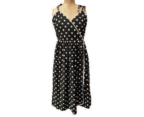 Group of vintage women's clothing including Guy Laroche Boutique Paris black and white polka dot sundress with cross-over fro
