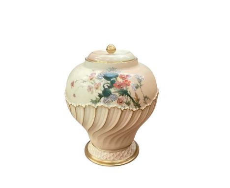Royal Worcester vase and cover with painted thistle decoration, numbered 1720