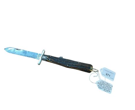 Victorian lock back folding knife with 12.0cm single edge blade, ricasso stamped with Key trademark, G BUTLER &amp; Co. on on