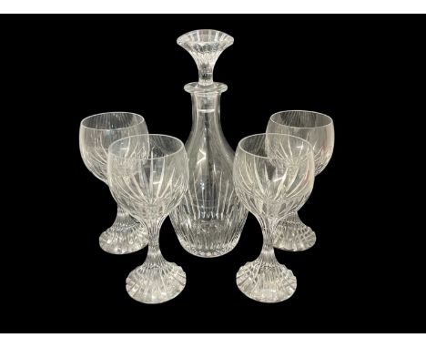 Baccarat Massena pattern decanter and four matching wine glasses (5)