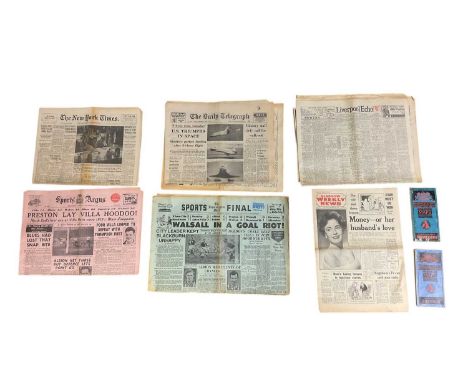 Collection of old maps, including Ordnance Survey, Bartholomew's, etc, together with old newspapers and a box of postcards