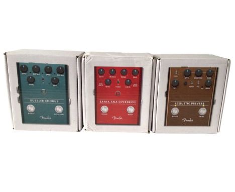 Fender Foot Pedals Bubbler Chorus, Acoustric Preverb &amp; Santa Ana Overdrive, all boxed (3)
