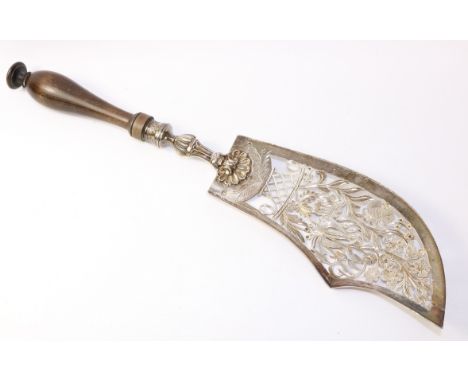 French silver fish slice, maker's mark LR, 1819-1838, 1st standardmaker's mark L R, turned wooden handle   Condition Report  